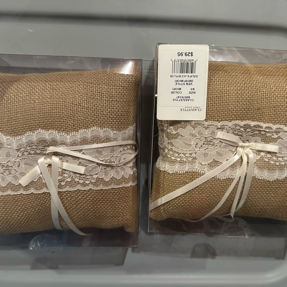 David's Bridal Burlap and Lace Ring Bearer Pillow